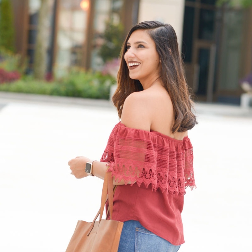 Dark Red Off The Shoulder Top